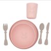 Bamboom set pappa piatto+scodella+bicchiere+posate rosa