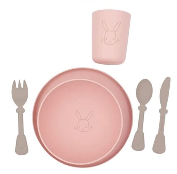 Bamboom set pappa piatto+scodella+bicchiere+posate rosa