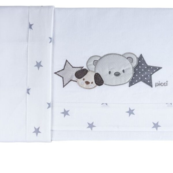Picci lenzuola letto 3pz ric. stelle grigio