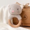 Kiokids massaggiagengive gattino legno e cotone 13cm grigio