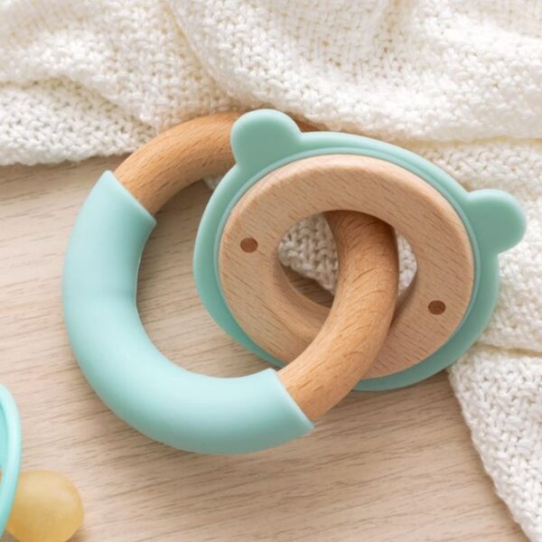 Kiokids massaggiagengive legno e silicone orso verde +3m