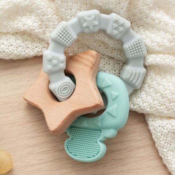 Kiokids massaggiagengive legno e silicone verde e grigio +3m