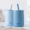 Kiokids 2 bicchieri in silicone blu con cannuccia