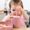 Kiokids 2 bicchieri in silicone rosa con cannuccia