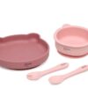Kiokids stoviglie in silicone 4 pezzi rosa