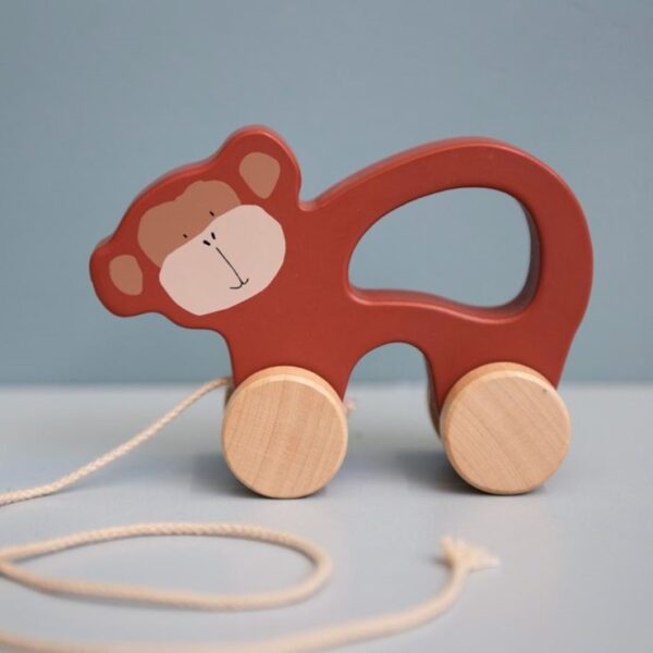 Trixie pull along toy mr monkey scimmia in legno