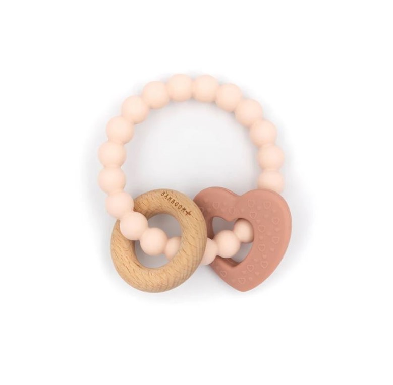 Bamboom massaggiagengive legno e silicone cuore rosa
